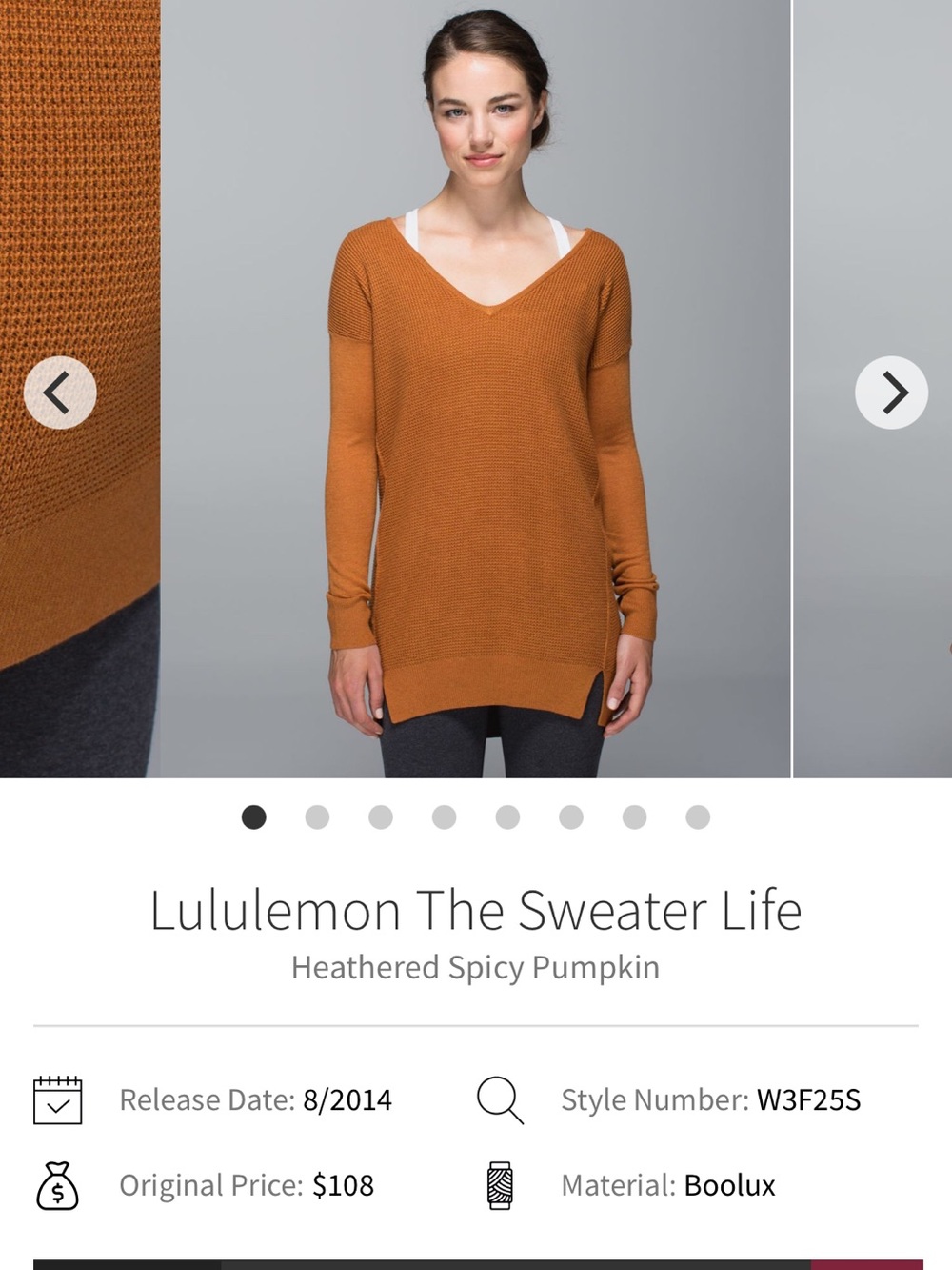 Lululemon The Sweater Life size 8 heathered spice pumpkin orange rust brown
